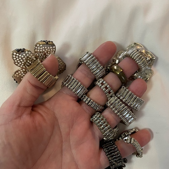 Lot of 12 Elegant Silver and Gold Women's Stretchy Cocktail Statement Ring Set - Picture 5 of 5